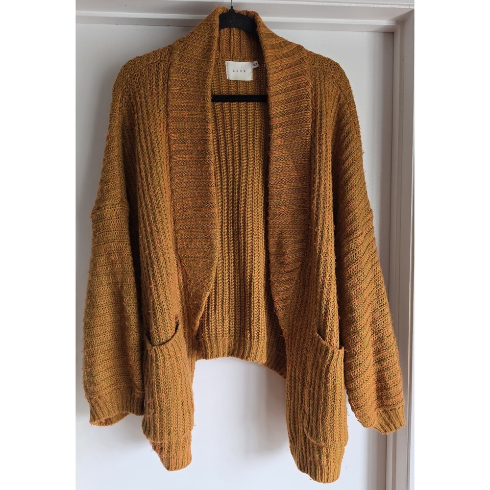 Lush Women's Open Cardigan Size S Gold Long Sleeve Sweater Granpacore